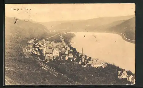 AK Camp /Rhein, Ortsansicht aus der Vogelschau