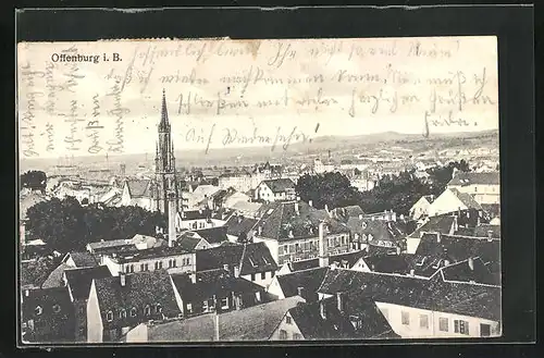 AK Offenburg i. B., Totalansicht mit Kirche