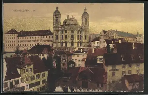 AK Weingarten i. W., Ortspartie mit Kirche