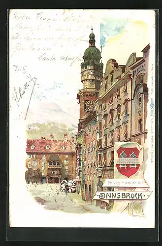 Lithographie Innsbruck, Blick auf Herzog Friedrich Strasse