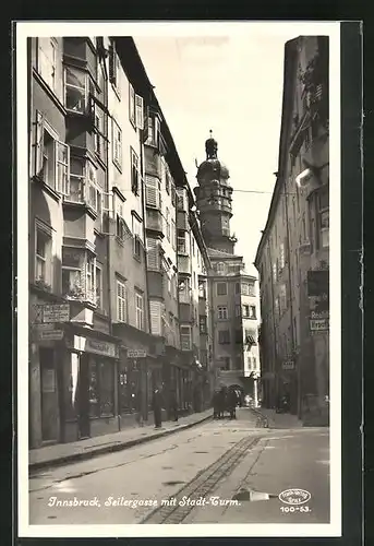 AK Innsbruck, Seilergasse mit Stadt-Turm