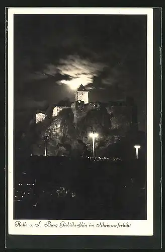 AK Halle a. S., Burg Giebichenstein im Scheinwerferlicht