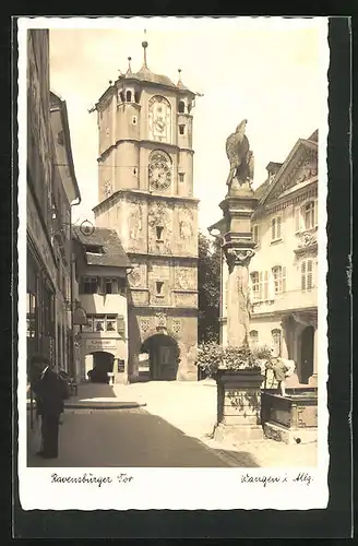 AK Wangen i. Allg., Ravensburger Tor mit Gasthaus und Lebensmittelgeschäft