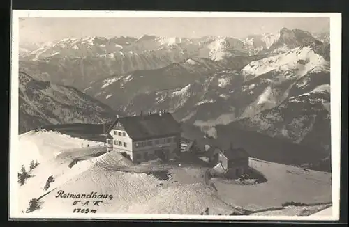 AK Rotwandhaus, Berghütte im WInter aus der Vogelschau