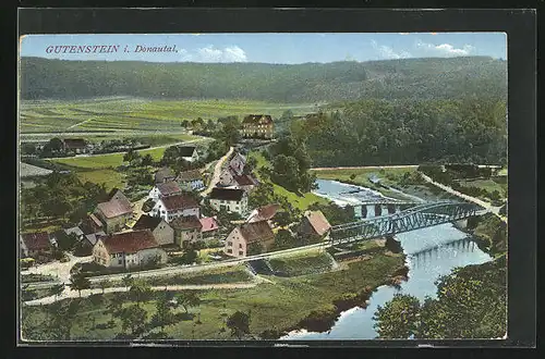 AK Gutenstein i. Donautal, Teilansicht mit Brücke