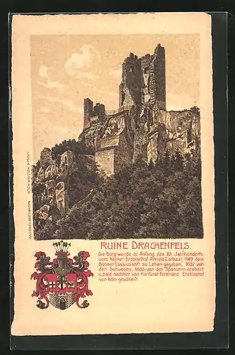 Lithographie Rhöndorf, Ruine Drachenfels