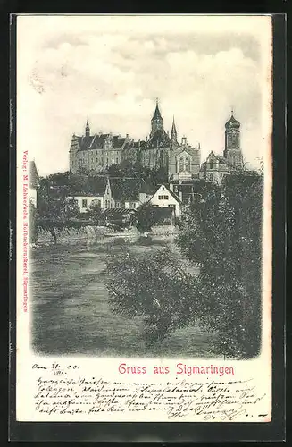 Relief-AK Sigmaringen, Blick auf Ort und Kirche