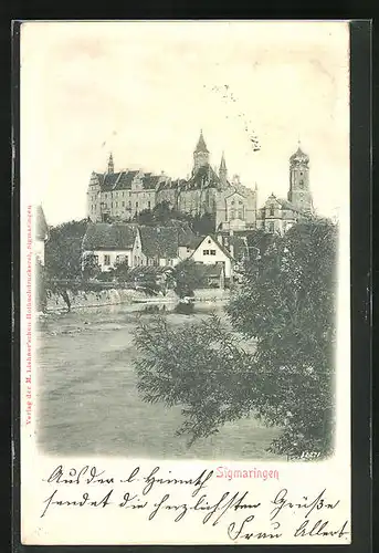 Relief-AK Sigmaringen, Blick auf Ort und Kirche