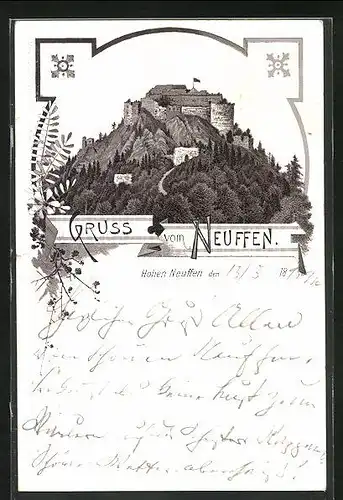 Vorläufer-Lithographie Neuffen, 1895, Ruine Hohen Neuffen