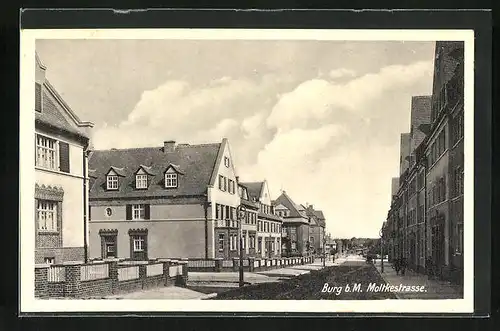 AK Burg b. M., Moltkestrasse mit Anwohnern