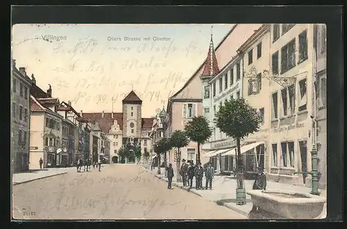 AK Villingen, Gasthaus zum wilden Mann, Obere Strasse mit Obertor