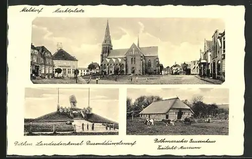 AK Meldorf /Epenwöhrden, Marktplatz, Dithm. Landesdenkmal Dusenddüwelswarf