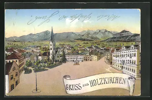 Künstler-AK Holzkirchen, Gasthof zum Oberbräu, Markt mit Kirche