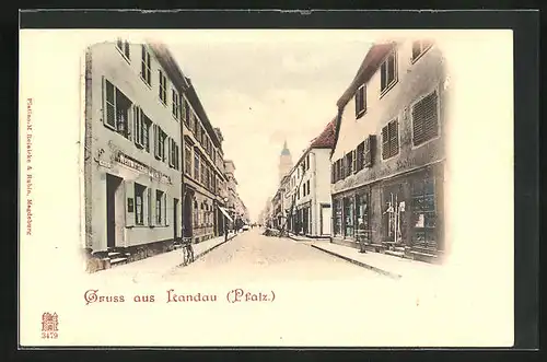 AK Landau /Pfalz, Strasse am Gasthaus Weinwirtschaft, Kirche