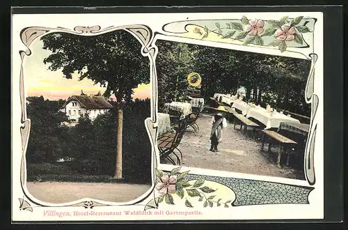 AK Villingen, Hotel-Restaurant Waldblick mit Gartenpartie