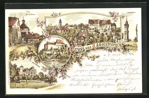 Lithographie Cadolzburg, Burg und Aussichtsturm