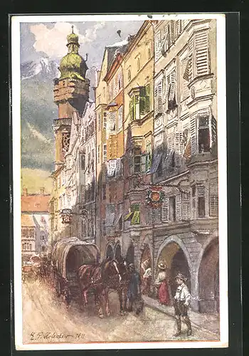 Künstler-AK E.F. Hofecker: Innsbruck, Blick in die Herzog Friedrichstrasse