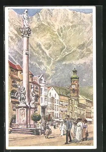 Künstler-AK E.F. Hofecker: Innsbruck, Maria Theresienstrasse