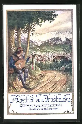 AK Deutscher Schulverein Nr. 942: Innsbruck, Ortsansicht mit Strassenmusiker