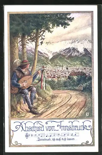 AK Deutscher Schulverein Nr. 942: Innsbruck, Strassenmusiker vor der Stadt