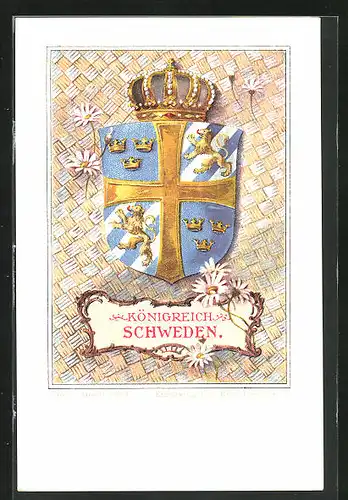 Lithographie Wappen vom Königreich Schweden