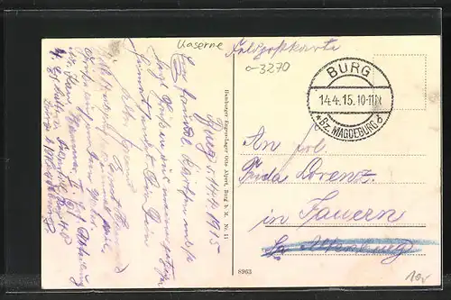 AK Burg b. M., Kaserne des Feld-Artillerie-Regiments und Kasino