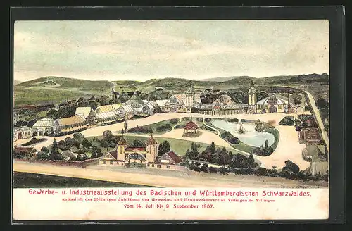 Künstler-AK Villingen, Gewerbe- und Industrieausstellung des Badischen und Württembergischen Schwarzwaldes 1907