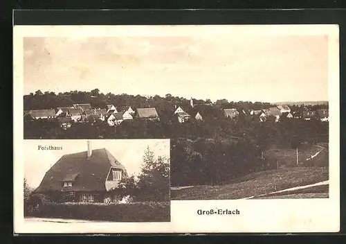 AK Grosserlach, Forsthaus und Panorama