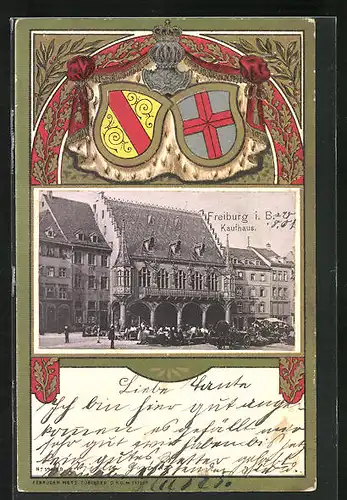 Passepartout-Lithographie Freiburg i. B., Kaufhaus, Wappen