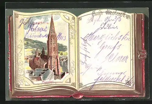 Passepartout-Lithographie Freiburg, Münsterkirche im AK-Album