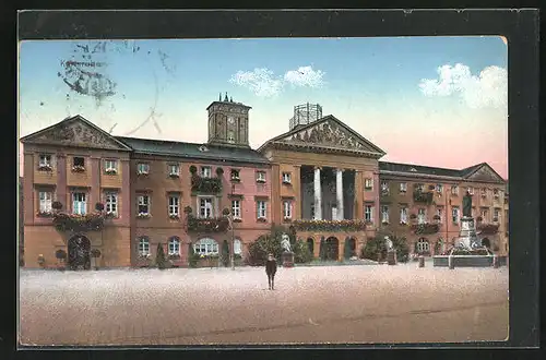 AK Karlsruhe, Rathaus mit Brunnen