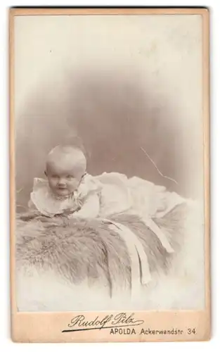 Fotografie Rudolf Pilz, Apolda, Ackerwandstrasse 34, Portrait süsses Kleinkind im weissen Kleid