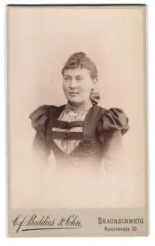 Fotografie C. F. Beddies & Sohn, Braunschweig, Kuhrstrasse 10, Portrait junge Dame im hübschen Kleid