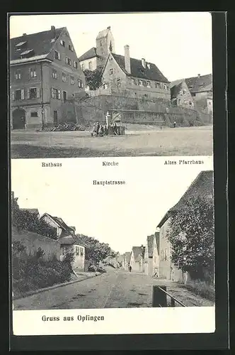 AK Opfingen, Rathaus, Kirche und altes Pfarrhaus, Haupstrasse