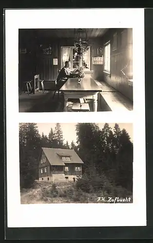 Foto-AK Oppenau, Hotel-Ferienhaus Zuflucht, Innenansicht, 1935