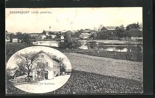 AK Degerndorf, Strassenpartie mit Gasthaus, Totalansicht, Isartal