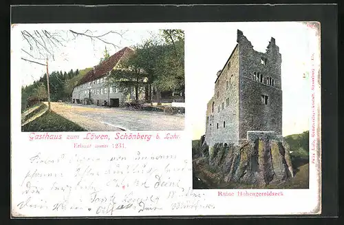 AK Schönberg b. Lahr, Gasthaus zum Löwen, Ruine Hohengeroldseck