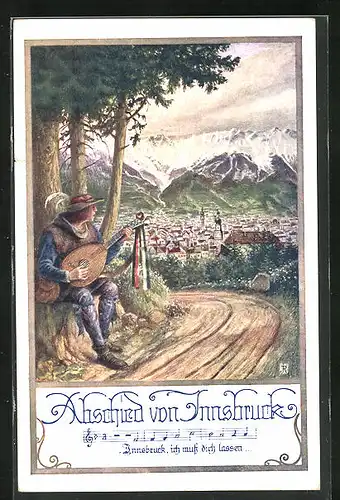 AK Deutscher Schulverein Nr. 942: Innsbruck, Lautenspieler vor der Stadt