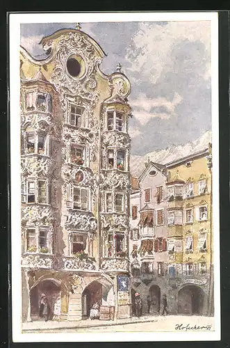 Künstler-AK E.F. Hofecker: Innsbruck, Hölblinghaus mit Einwohnern
