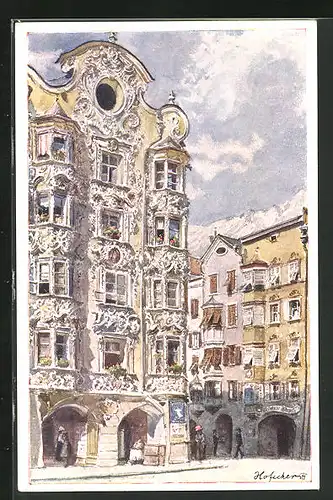 Künstler-AK E.F. Hofecker: Innsbruck, Hölblinghaus mit Einwohnern