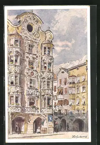 Künstler-AK E.F. Hofecker: Innsbruck, Hölblinghaus mit Einwohnern