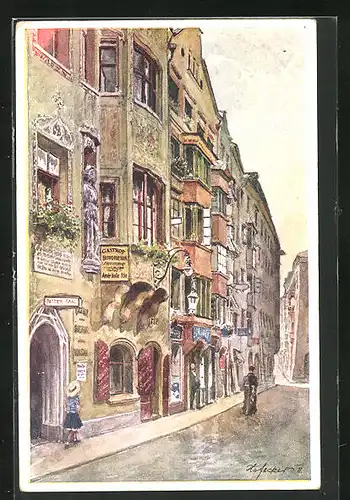 Künstler-AK E.F. Hofecker: Innsbruck, Hofgasse mit Gasthaus