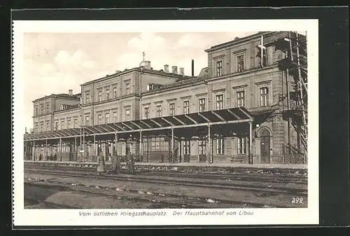 AK Libau, Hauptbahnhof mit Gleisen