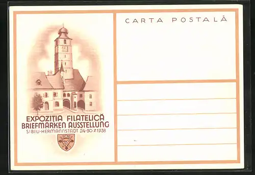 AK Hermannstadt, Briefmarken Ausstellung 1938, Ortspartie mit Turm