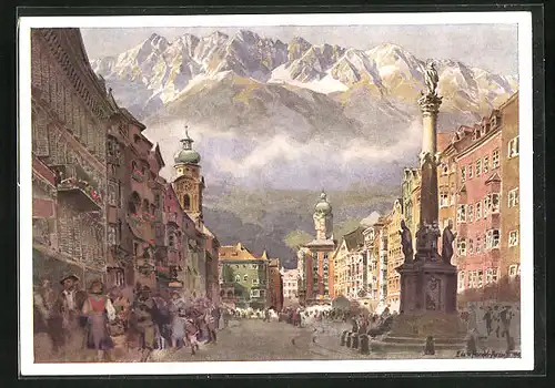 Künstler-AK Edo v. Handel-Mazzetti: Innsbruck, Maria-Theresienstrasse mit Nordkette