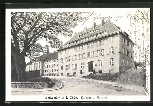 AK Zella-Mehlis /Thür., Rathaus und Postamt