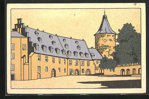 Steindruck-AK Altenburg /Thür., Schlosshof mit Turm