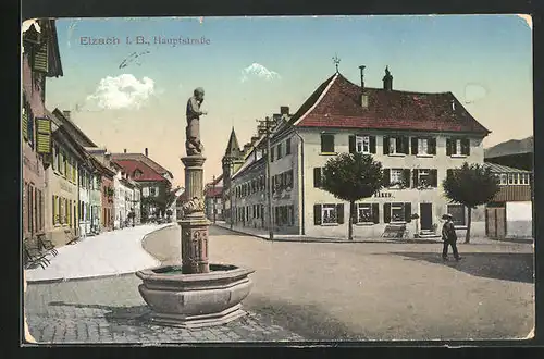 AK Elzach i. B., Hauptstrasse mit Brunnen