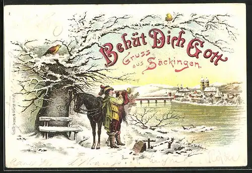 Lithographie Säckingen, Behüt Dich Gott, Trompeter von Säckingen