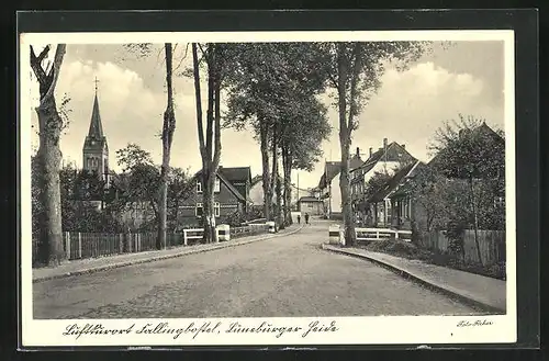 AK Fallingbostel /Lüneburger Heide, Strassenpartie mit Blick auf die Kirche